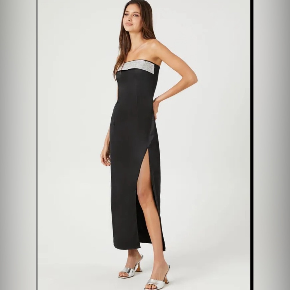 Satin Rhinestone Maxi Slip Dress